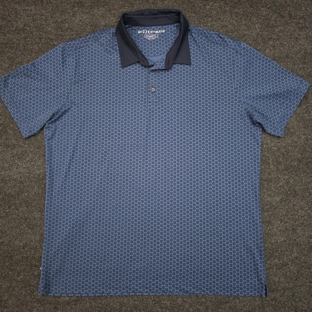 Mizzen + Main Mens 2XL Blue Geometric Design Trim‎ Fit Golf Shirt *Read